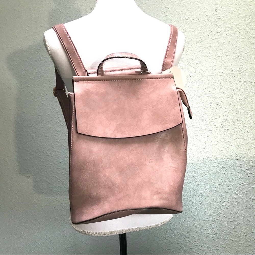NWT Dusty Pink Vegan Leather Backpack Purse - Picture 2 of 8